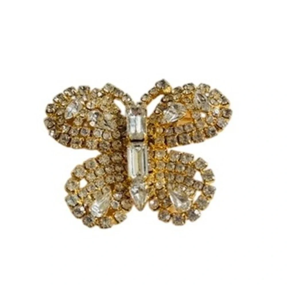 VTG‎ Estate Butterfly Pin Brooch Clear crystal rhinestone Gold tone Critter rare